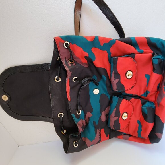RARE Coach nylon backpack/daypack F11848 in colorful camo with leather straps - Picture 7 of 14